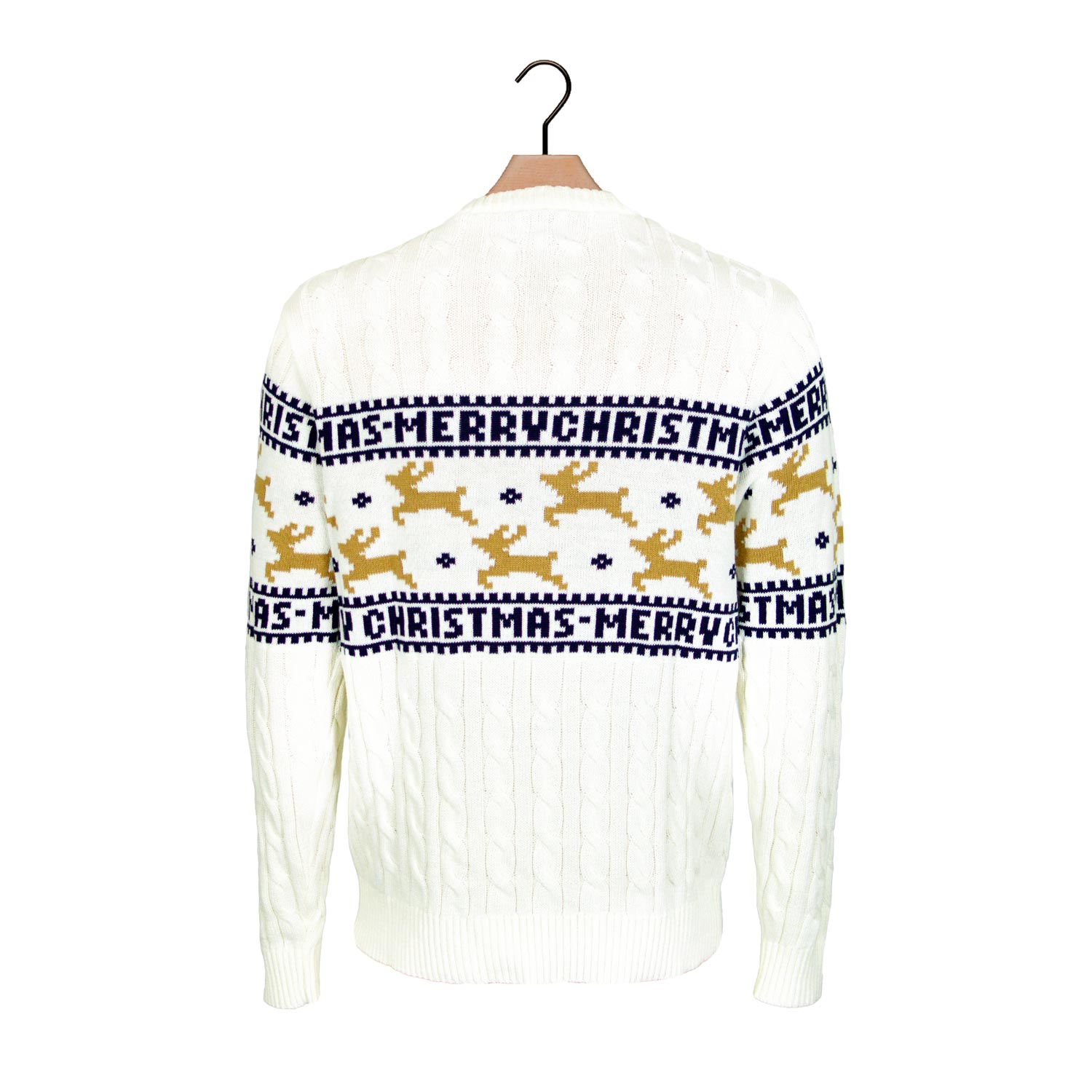 Biały Sweter Świąteczny Bawełny Organicznej Elegancki z Reniferami z powrotem