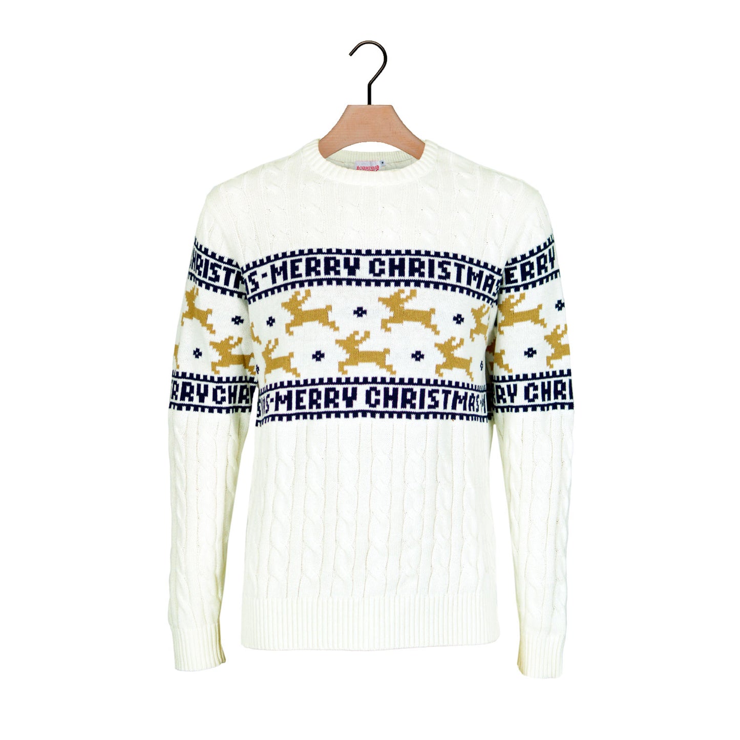 Biały Sweter Świąteczny Bawełny Organicznej Elegancki z Reniferami