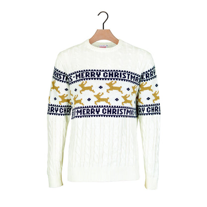 Biały Sweter Świąteczny dla Dzieci Bawełny Organicznej Elegancki z Reniferami