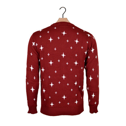 Bordowy Sweter Świąteczny z Choinką i Gwiazda powrotem