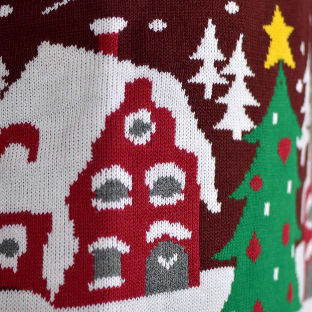 Bordowy Sweter Świąteczny z Choinką szczegol