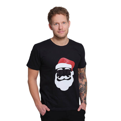 Czarna Koszulka Świąteczna Unisex ze Świętym Mikołajem Hipster męskie