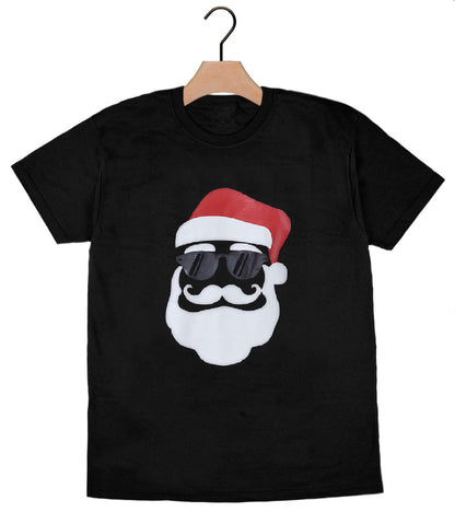Czarna Koszulka Świąteczna Unisex ze Świętym Mikołajem Hipster