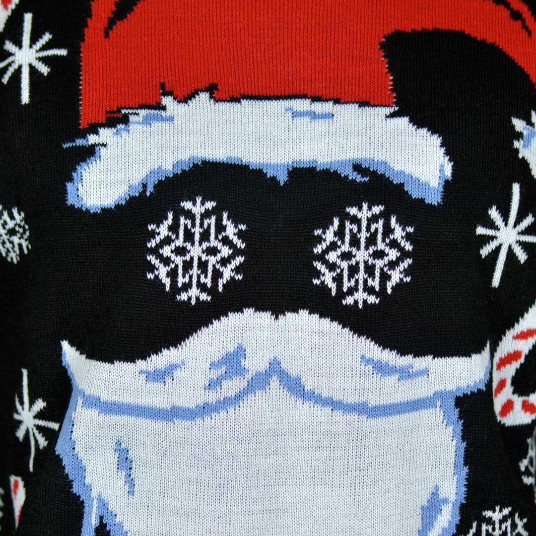 Czarny Rodzinny Sweter Świąteczny ze Świętym Mikołajem Szczegół 