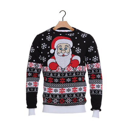 Czarny Sweter Świąteczny z Bawełny Organicznej z ŚW Mikołajem