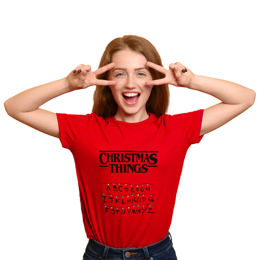 Czerwona Koszulka Świąteczna Unisex Christmas Things-damskie