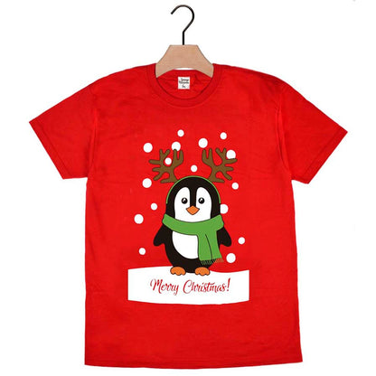 Czerwona Koszulka Świąteczna Unisex z Pingwinem