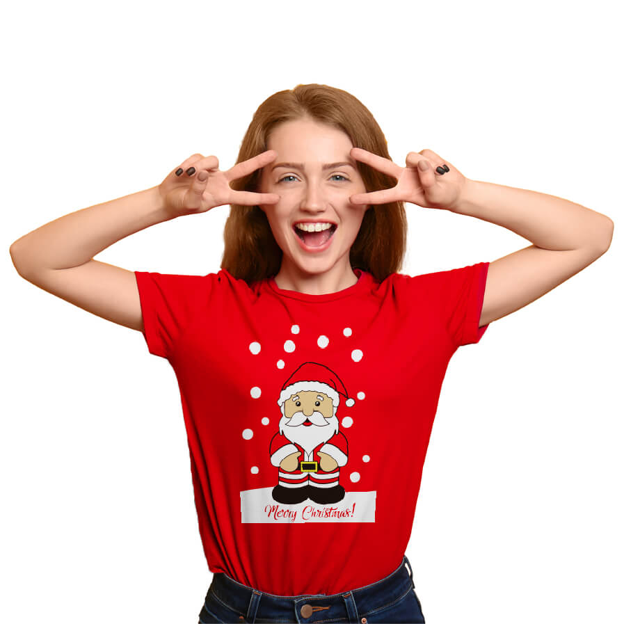 Czerwona Koszulka Świąteczna Unisex ze Świętym Mikołajem damskie