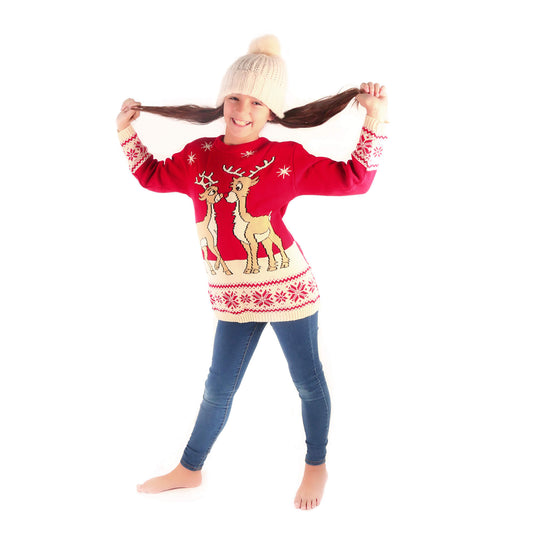 Czerwony Sweter Świąteczny dla Dzieci z Mały Renifer