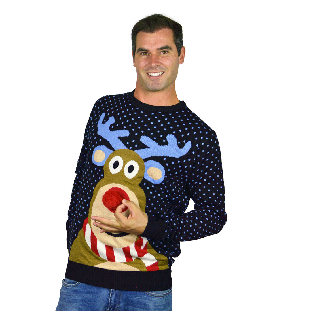 Niebieski Rodzinny Sweter Świąteczny z Rudolf Czerwononosy Renifer 3D meskie