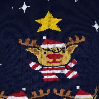 Niebieski Sweter Świąteczny z Choinką i Gwiazda szczegol