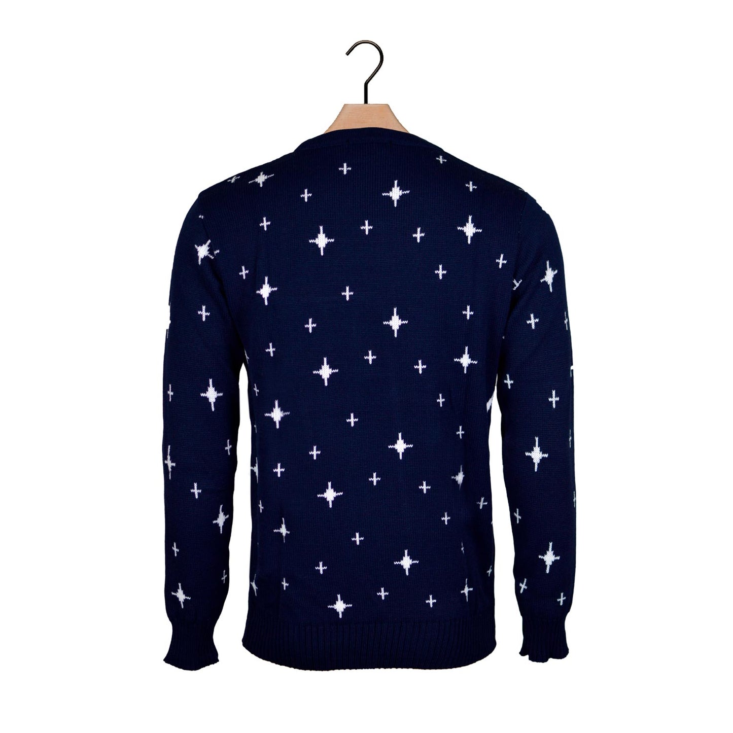 Niebieski Sweter Świąteczny z Choinką i Gwiazda powrotem