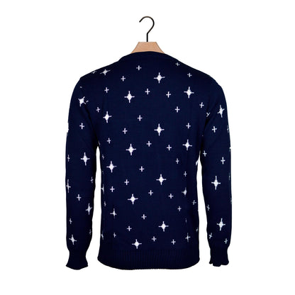 Niebieski Sweter Świąteczny z Choinką i Gwiazda powrotem