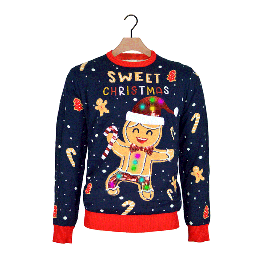 Niebieski Sweter Świąteczny dla Dzieci z Lampkami LED Ginger Cookie