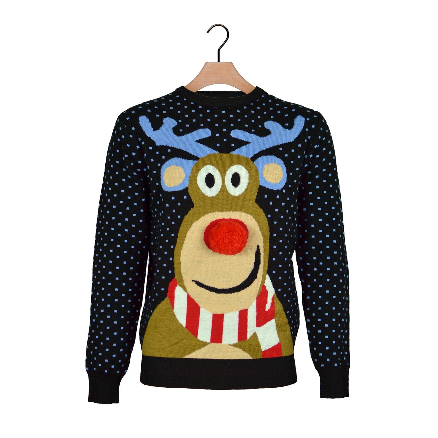 Niebieski Sweter Świąteczny dla Dzieci Rudolf Czerwononosy Renifer 3D