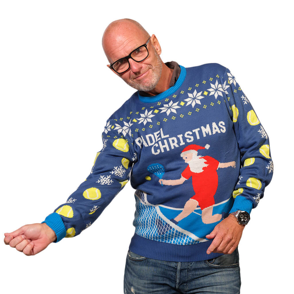 Niebieski Sweter Świąteczny z Padel Christmas meskie