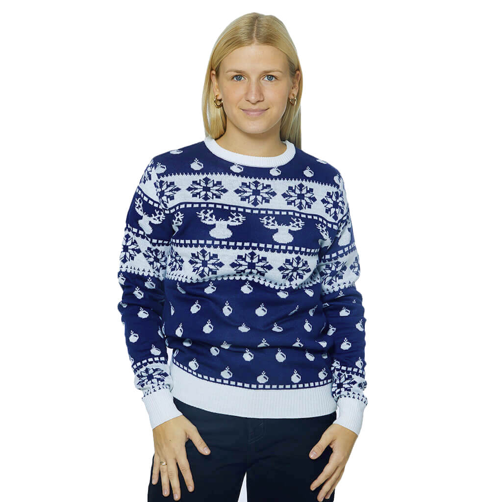 Niebieski Sweter Świąteczny z Reniferami 2021 Damskie