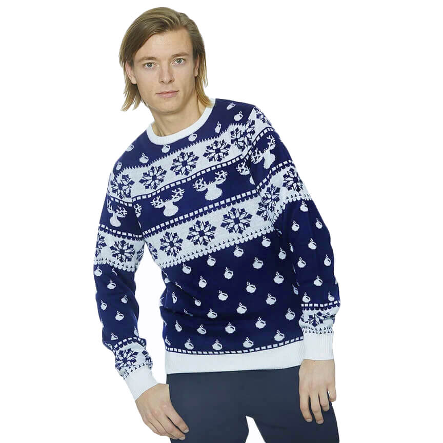 Niebieski Sweter Świąteczny z Reniferami 2021 Meskie