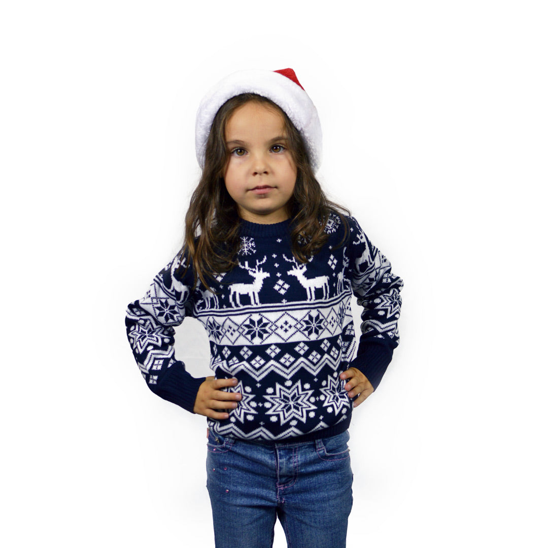 Niebieski Sweter Świąteczny dla Dzieci z Reniferem i Nordycka Gwiazda