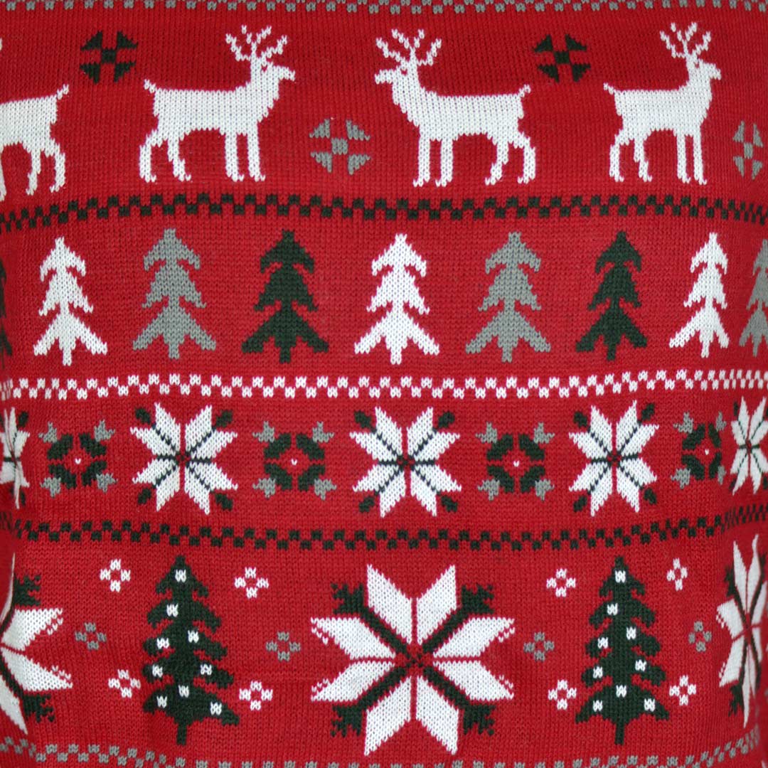Rodzinny Sweter Świąteczny z Reniferami, Choinkami i Gwiazda Polarna Szczegół