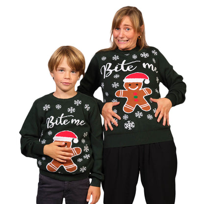 Rodzinny Sweter Świąteczny Bawełny Organicznej Piernikowym Ludzikiem damskie