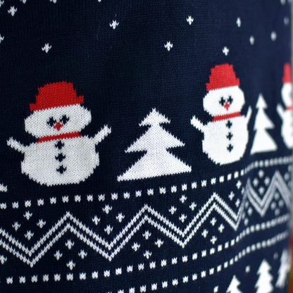 Rodzinny Sweter Świąteczny z Bawełny Organicznej z Choinkami, Bałwankiem i Świętym Mikołajem Szczegół