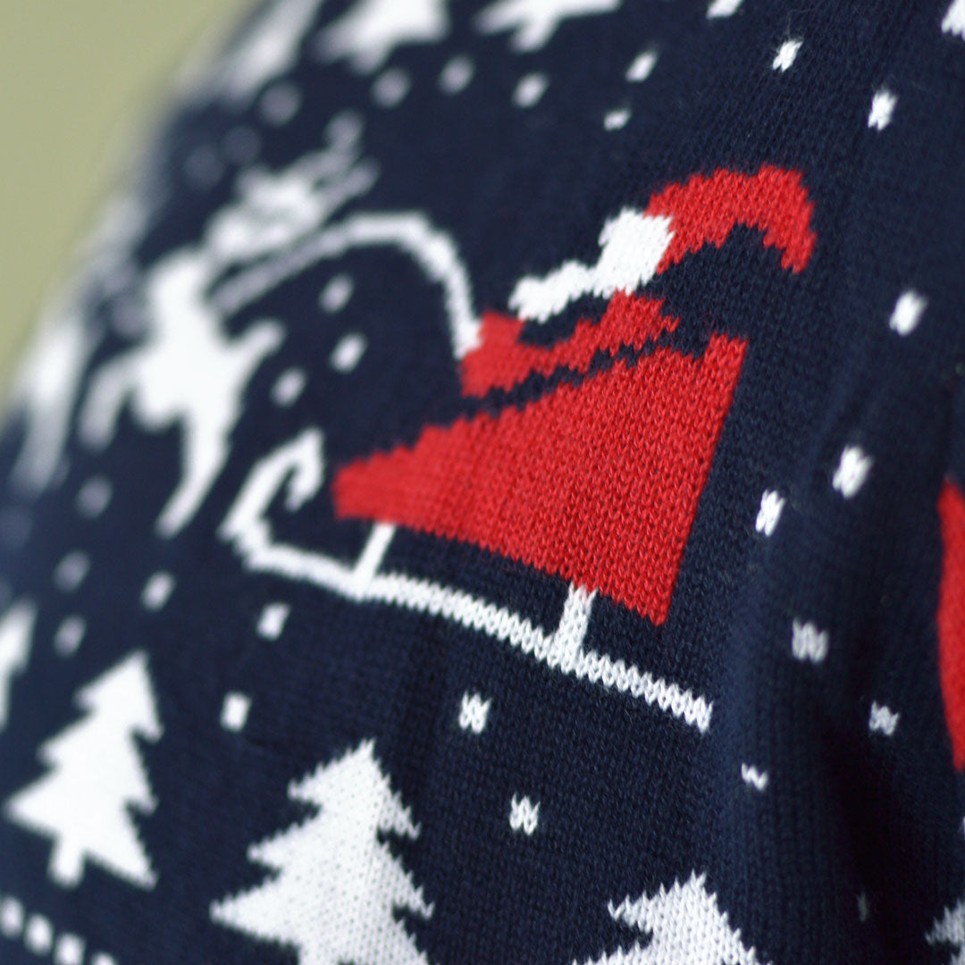 Rodzinny Sweter Świąteczny z Bawełny Organicznej z Choinkami, Bałwankiem i Świętym Mikołajem Szczegół śnieg
