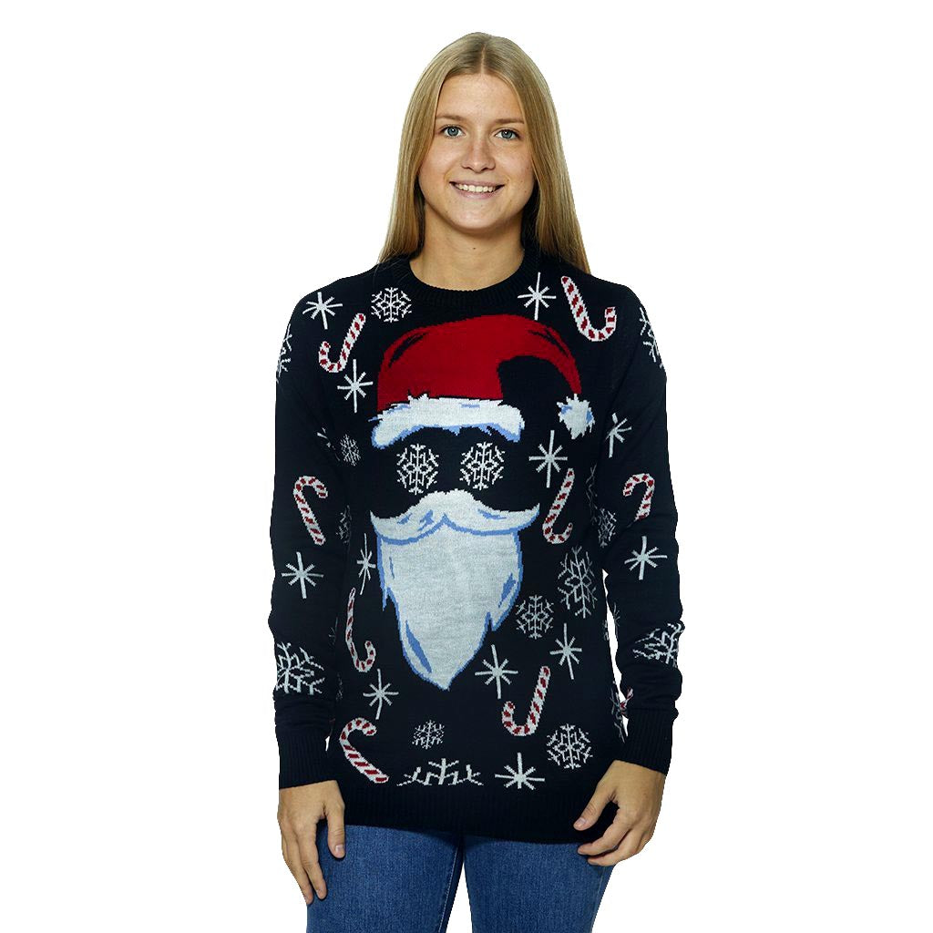 Czarny Rodzinny Sweter Świąteczny ze Świętym Mikołajem damskie