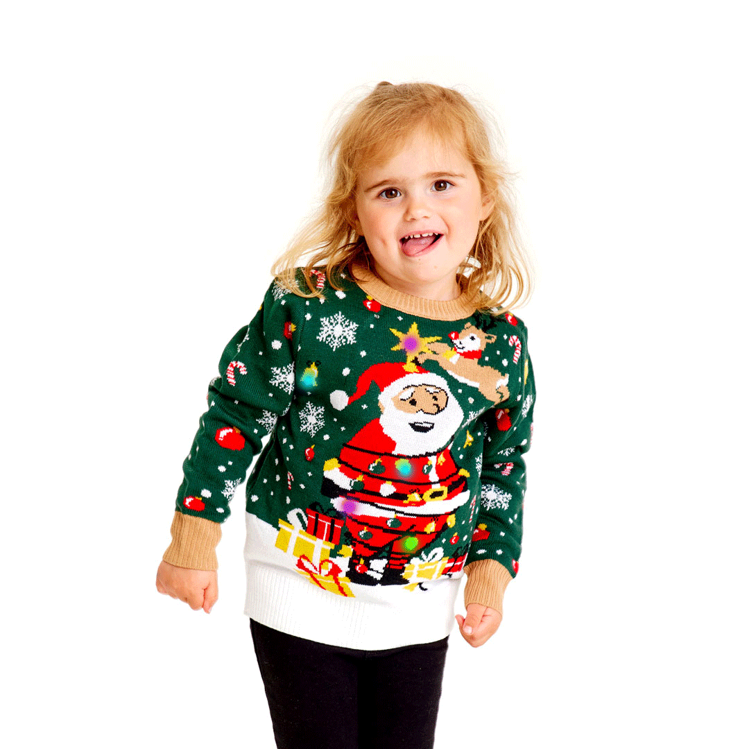 Rodzinny Sweter Świąteczny z Lampkami LED z Świętym Mikołajem związany