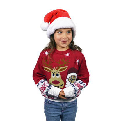 Rodzinny Sweter Świąteczny ze Uśmiechnięte ŚW Mikołajem i Reniferem Dzieci