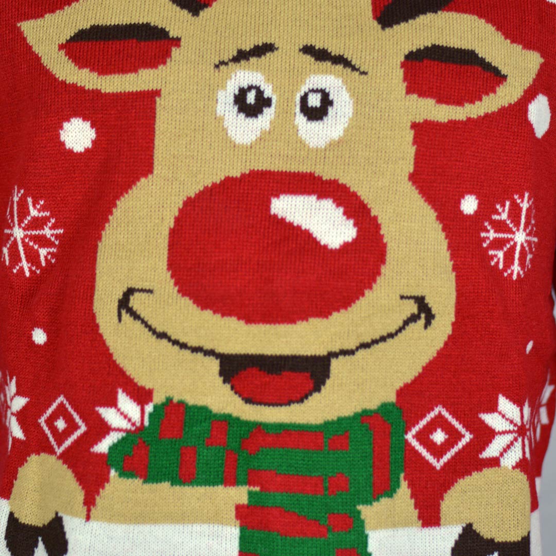 Sweter Świąteczny z Bawełny Organicznej dla Dzieci z Reniferem z Szalikiem Szczegół 