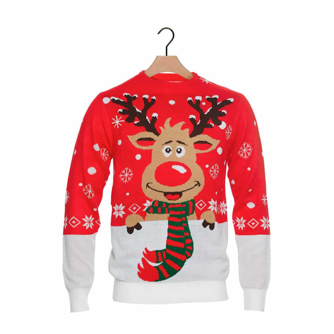 Sweter Świąteczny z Bawełny Organicznej dla Dzieci z Reniferem z Szalikiem