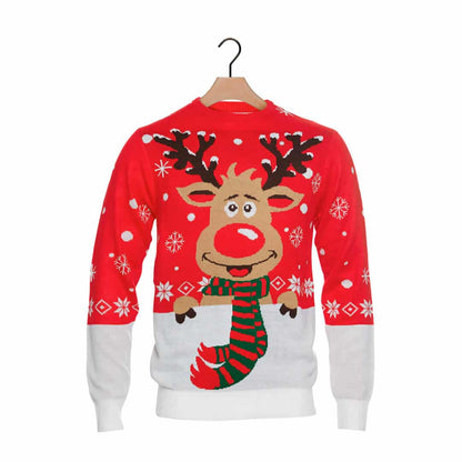 Sweter Świąteczny z Bawełny Organicznej dla Dzieci z Reniferem z Szalikiem