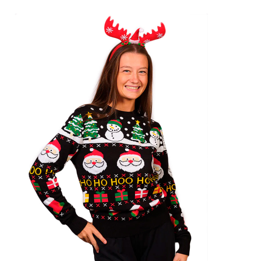 Sweter Świąteczny z Bawełny Organicznej ze ŚW Mikołaj, Prezenty i Bałwankiem Damskie