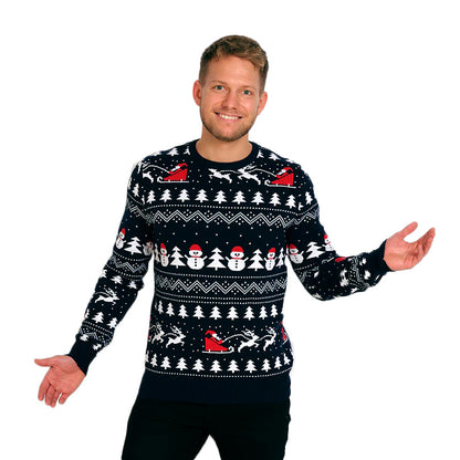 Sweter Świąteczny z Choinkami, Bałwankiem i Świętym Mikołajem Meskie