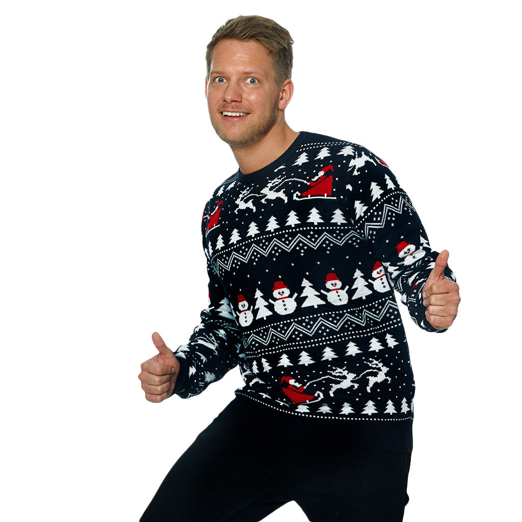 Meskie Sweter Świąteczny Bawełny Organicznej Choinkami Bałwankiem ŚW Mikołaj
