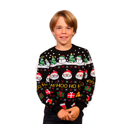 Sweter Świąteczny dla Dzieci z Bawełny Organicznej ze ŚW Mikołaj, Prezenty i Bałwankiem chlopiec