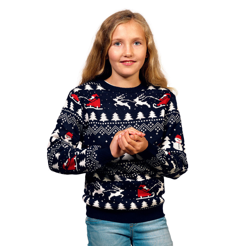 Sweter Świąteczny dla dziewczat z Choinkami, Bałwankiem i ŚW Mikołajem