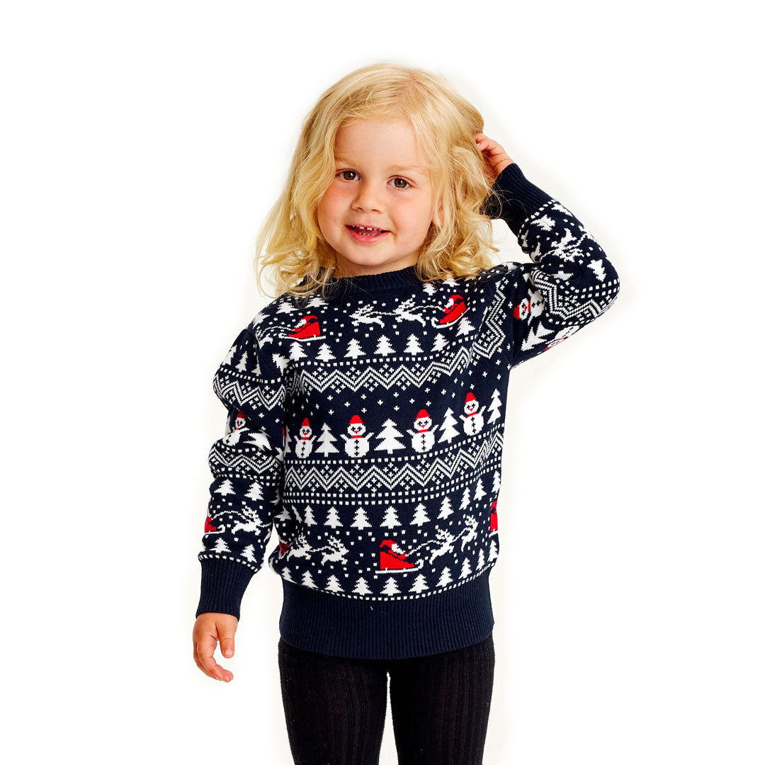 Sweter Świąteczny dla Dzieci dziewczat z Bawełny Organicznej z Choinkami, Bałwankiem i ŚW Mikołaj