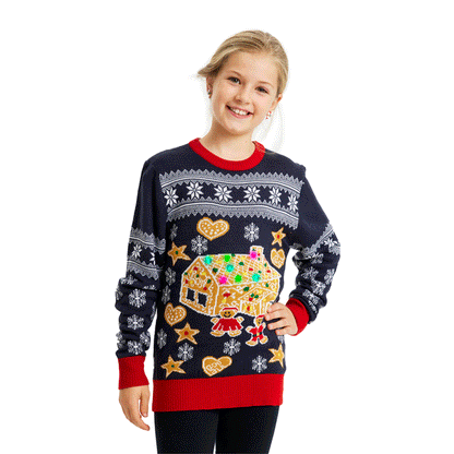 Sweter Świąteczny dla Dzieci z Lampkami LED z Piernikowym Dom dziewczat