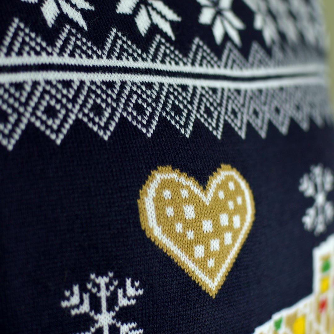 Sweter Świąteczny dla Dzieci z Lampkami LED z Piernikowym Dom Szczegół śnieg