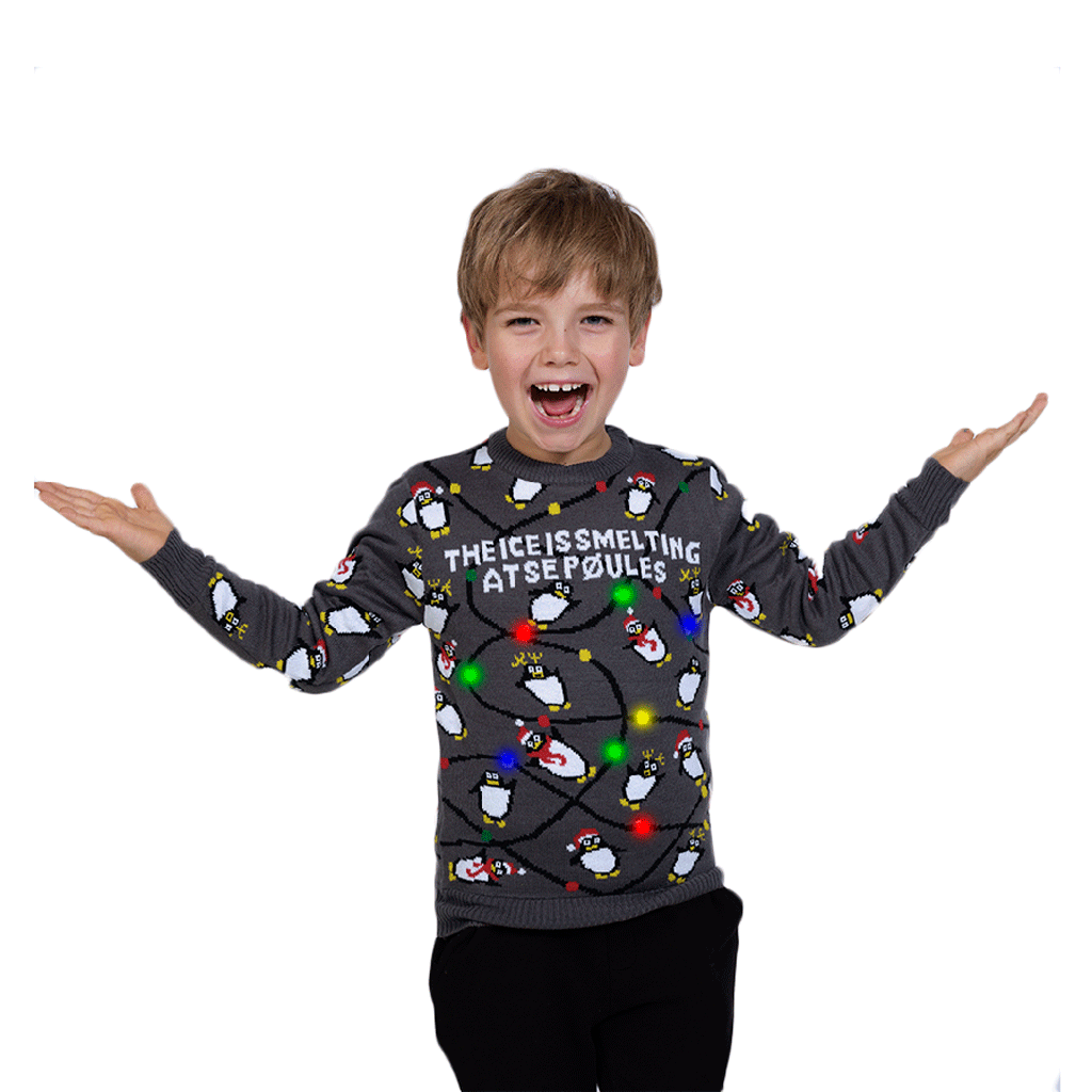 Sweter Świąteczny dla Dzieci z Lampkami LED z Pingwinami