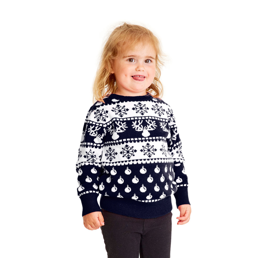 Sweter Świąteczny dla Dzieci Niebieski z Reniferami dziewczat