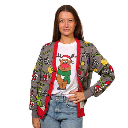Sweter Świąteczny Kardigan Choinką i Bałwankiem damskie