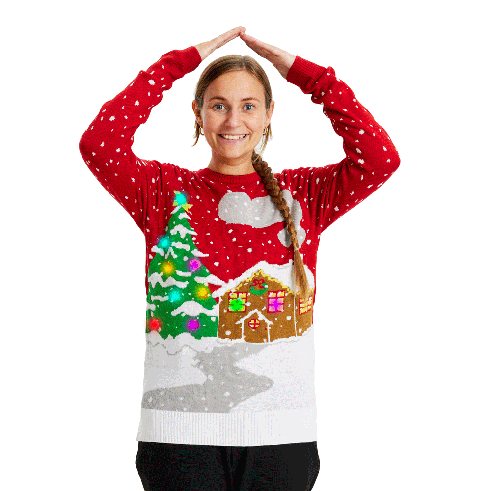 Sweter Świąteczny z Lampkami LED Dom i Choinką Damskie
