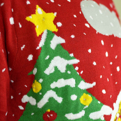 Sweter Świąteczny z Lampkami LED Dom i Choinką Szczegół