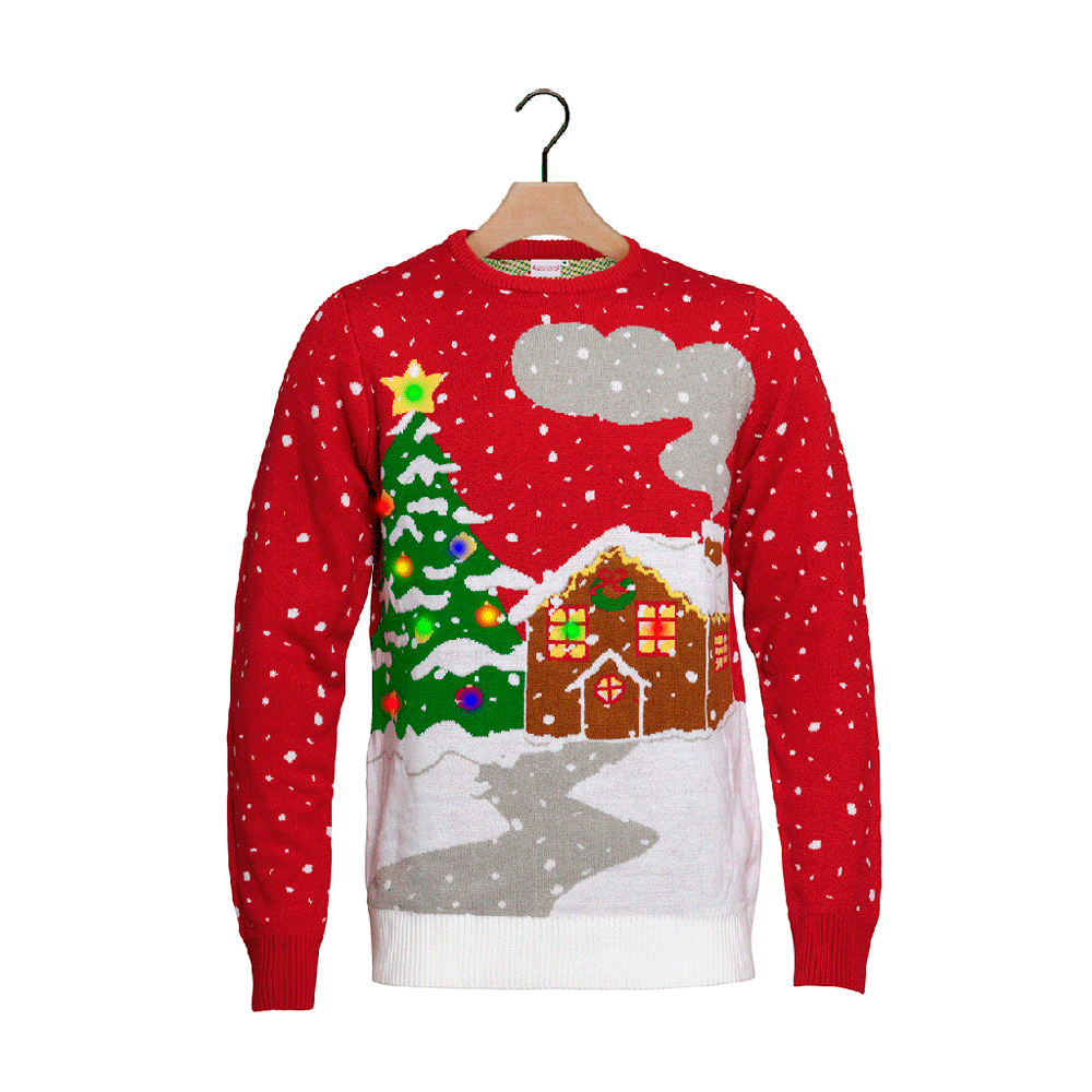 Sweter Świąteczny z Lampkami LED Dom i Choinką