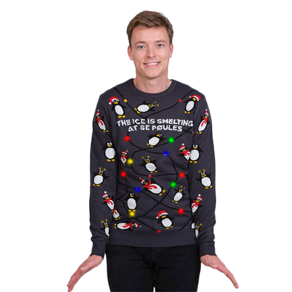 Sweter Świąteczny z Lampkami LED z Pingwinami meskie
