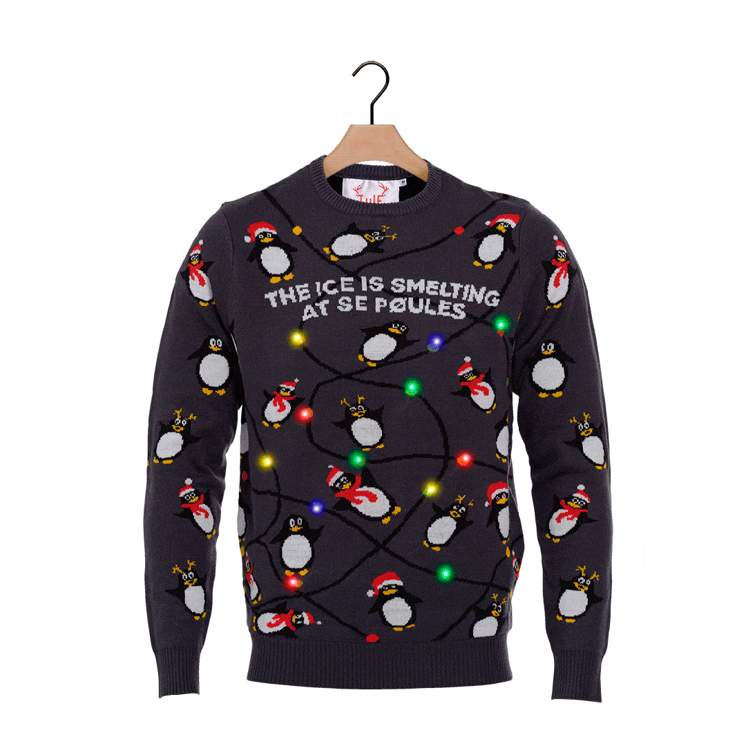 Sweter Świąteczny z Lampkami LED z Pingwinami