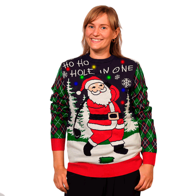 Sweter Świąteczny z Lampkami LED ze Świętym Mikołajem Golf damskie